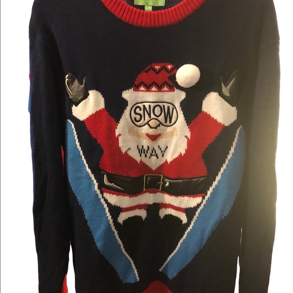 Ugly Christmas Sweater Santa Ski “snow way” Unisex Large - Picture 1 of 8